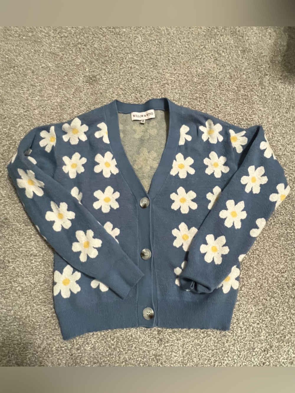Willow Blue Daisy Button Cardigan small
